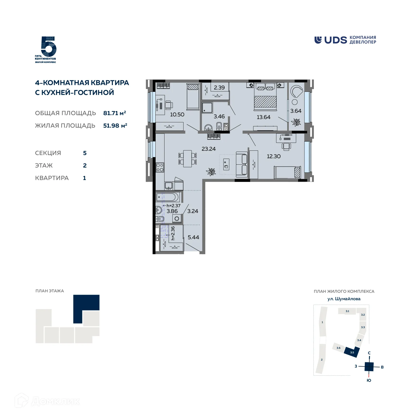 Фото квартиры в ЖК Пять континентов