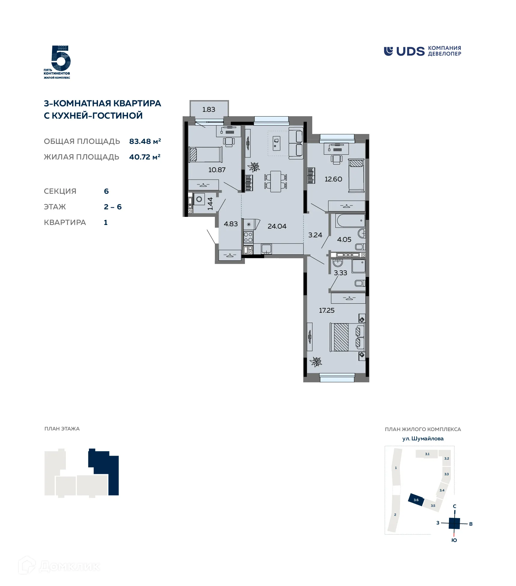 Фото квартиры в ЖК Пять континентов
