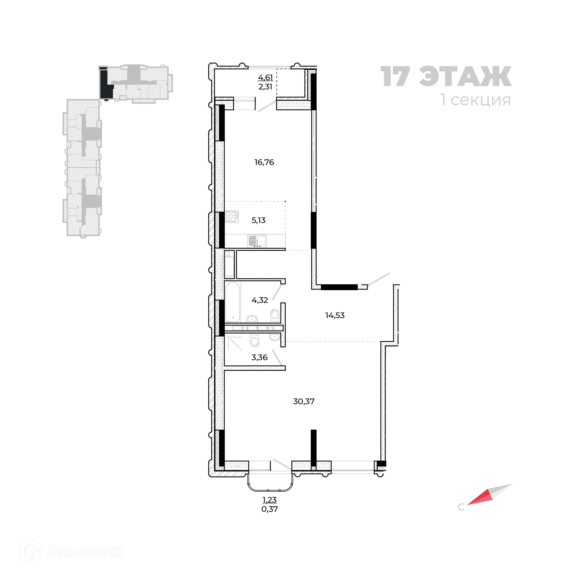 Планировка 1-комнатной квартиры 80.31 м² в ЖК Forum (Форум), г. Ижевск — фото 1