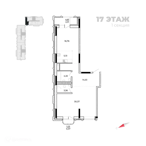 Планировка 1 комн. в ЖК Forum (Форум)