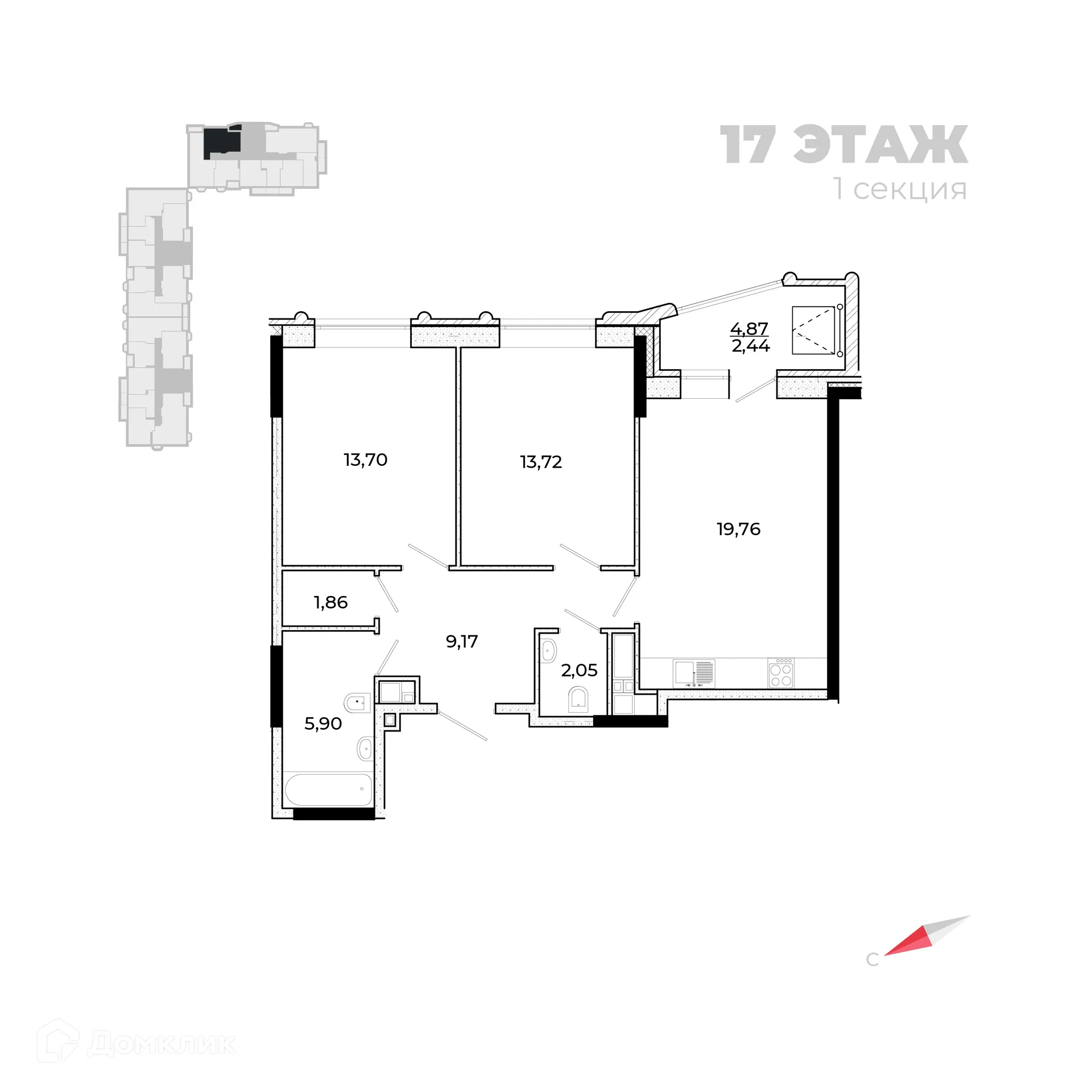 Планировка 1-комнатной квартиры 71.03 м² в ЖК Forum (Форум), г. Ижевск — фото 1