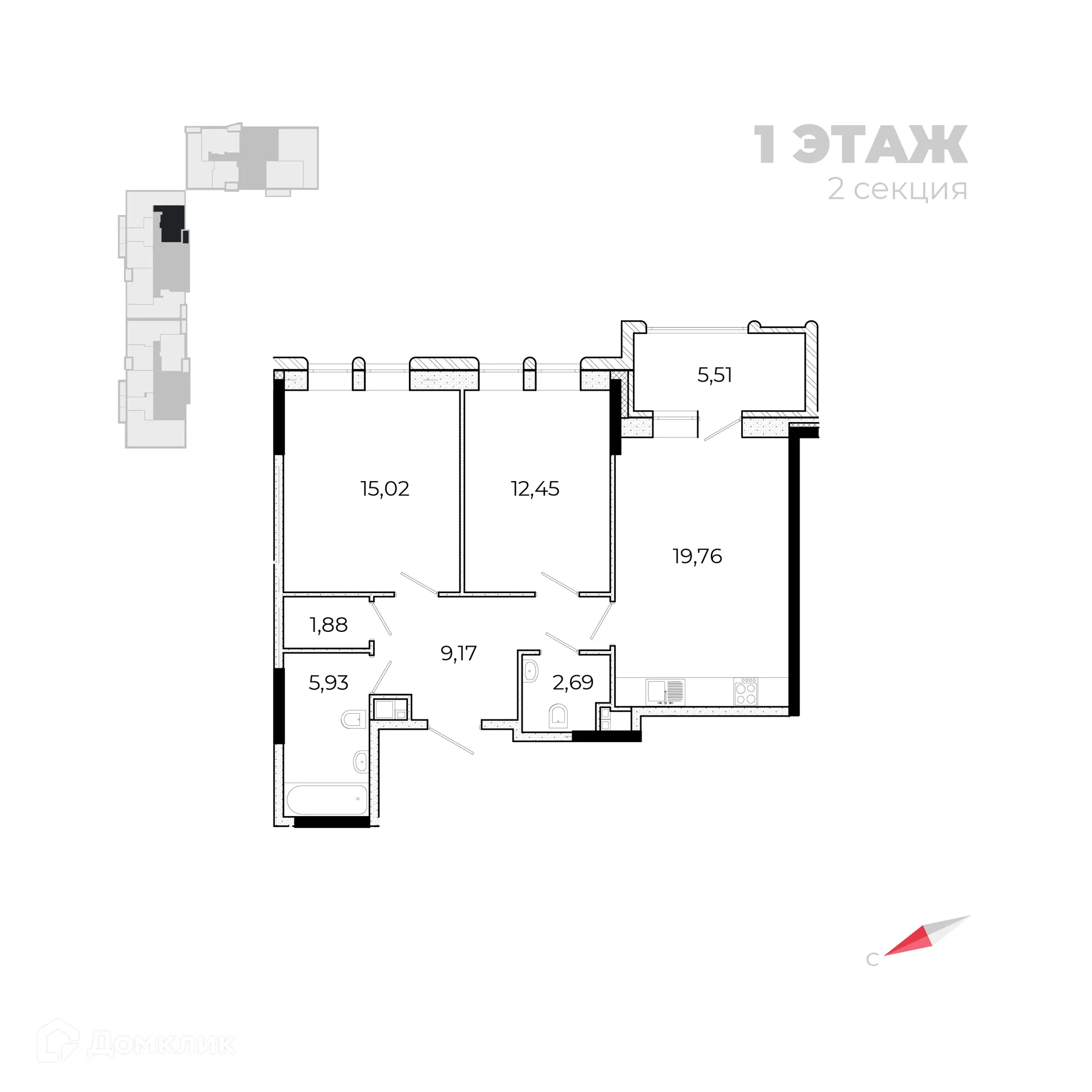 Планировка 1-комнатной квартиры 72.41 м² в ЖК Forum (Форум), г. Ижевск — фото 1