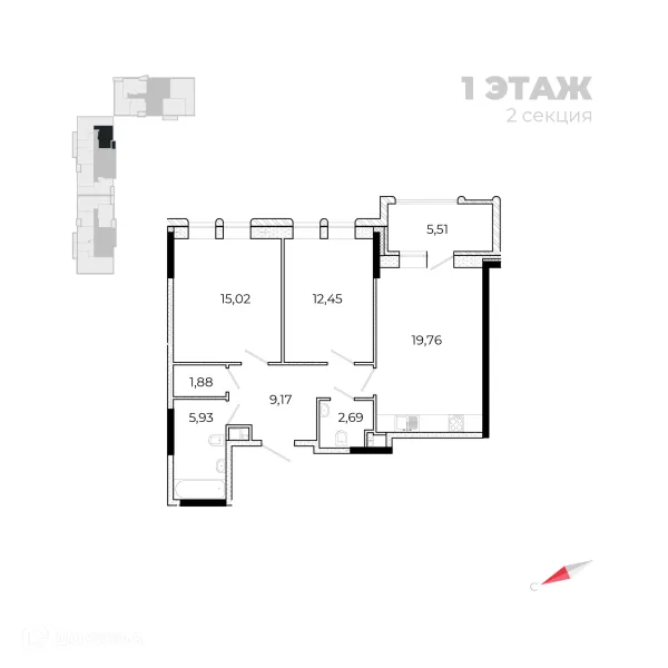 Планировка 1 комн. в ЖК Forum (Форум)