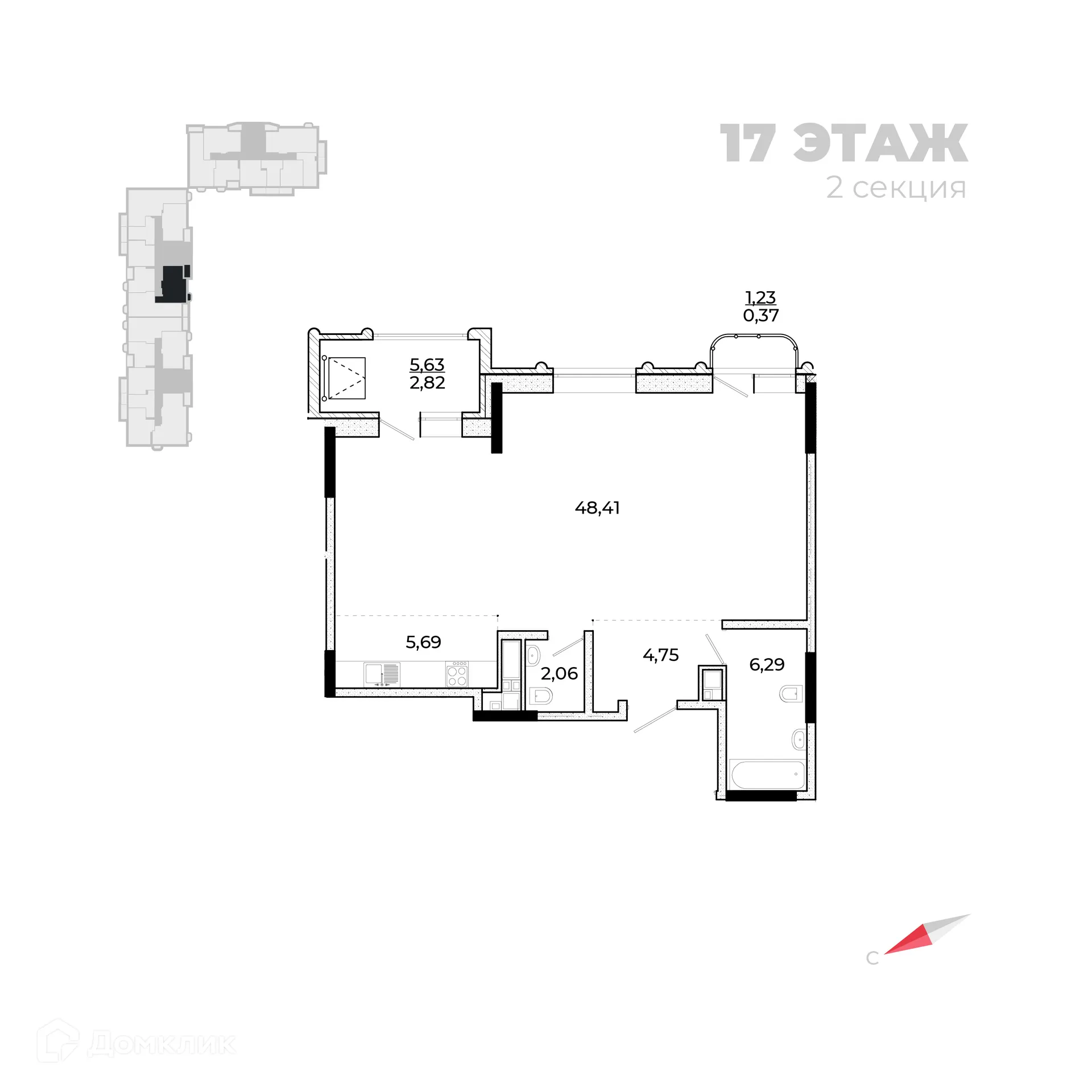 Планировка 1-комнатной квартиры 74.06 м² в ЖК Forum (Форум), г. Ижевск — фото 1