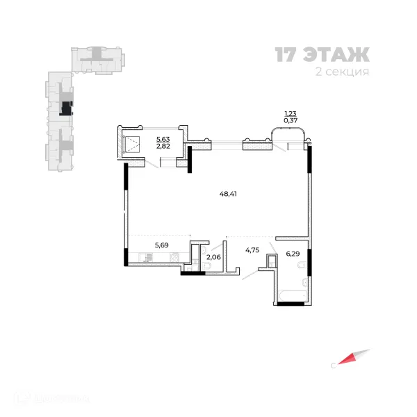 Планировка 1 комн. в ЖК Forum (Форум)