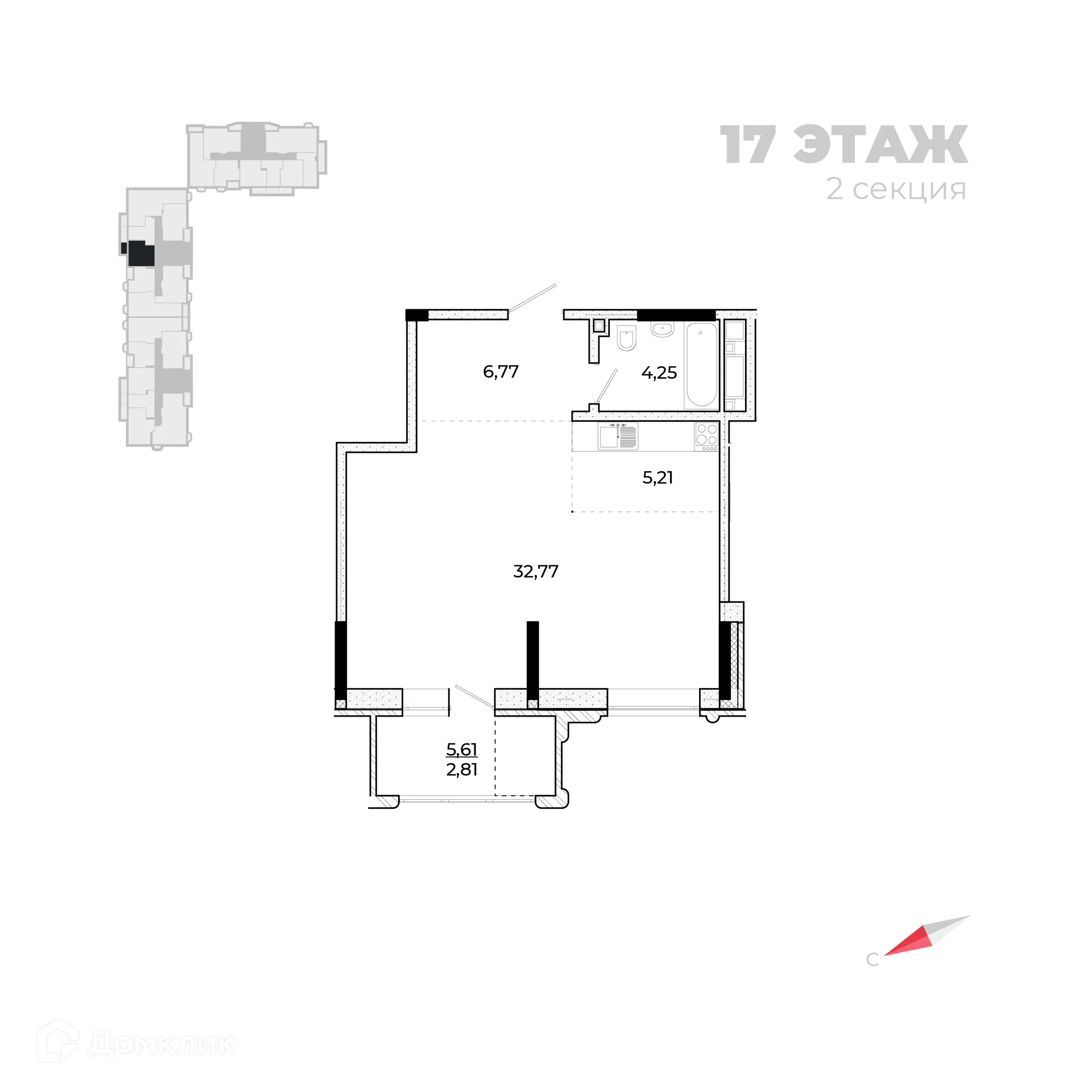 Планировка 1-комнатной квартиры 54.61 м² в ЖК Forum (Форум), г. Ижевск — фото 1