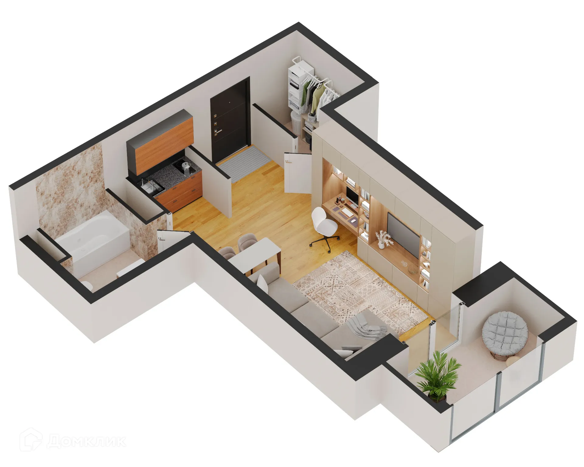 Планировка 1-комнатной квартиры 42.19 м² в ЖК Forum (Форум), г. Ижевск — фото 1