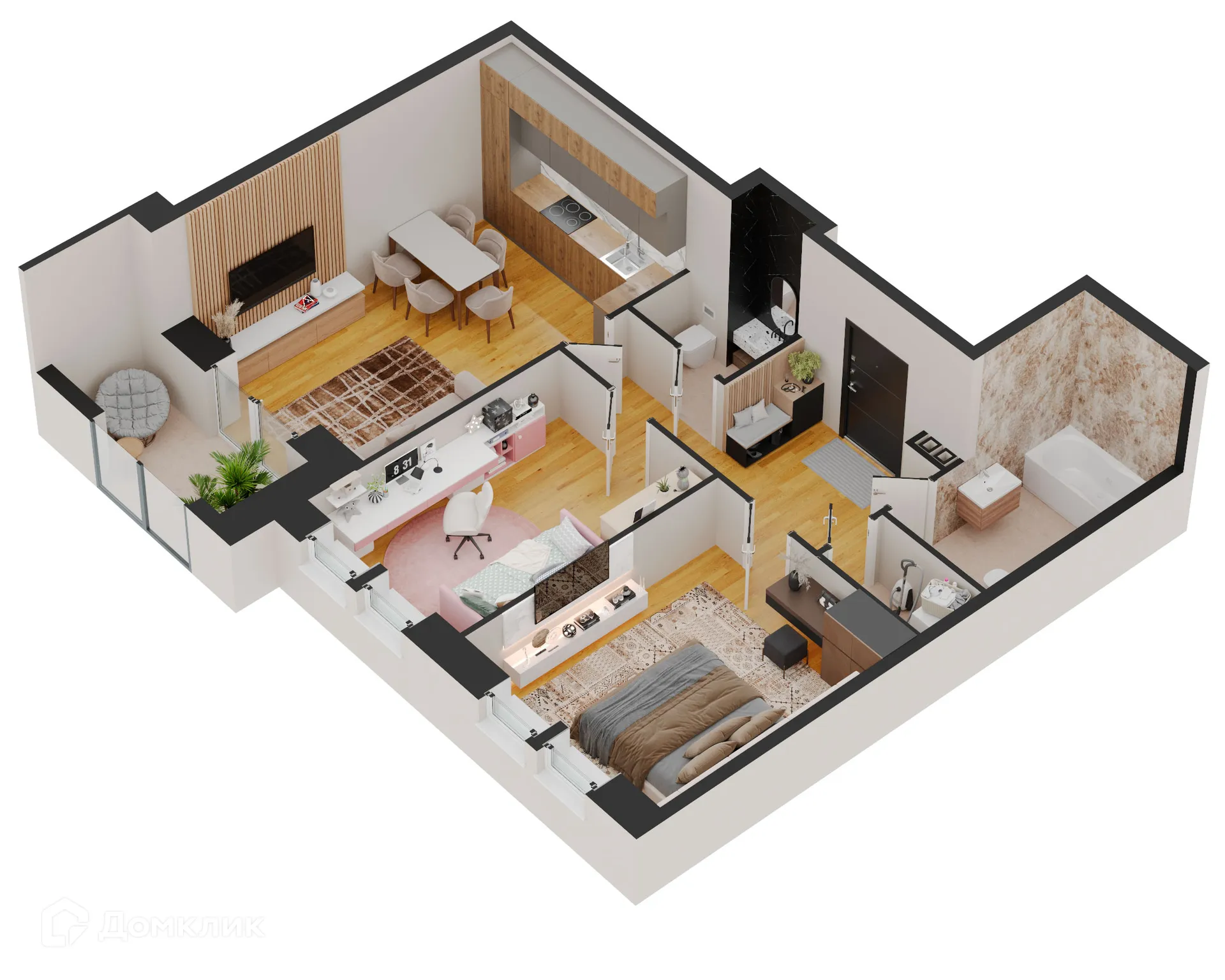 Планировка 3-комнатной квартиры 107.68 м² в ЖК Forum (Форум), г. Ижевск — фото 1