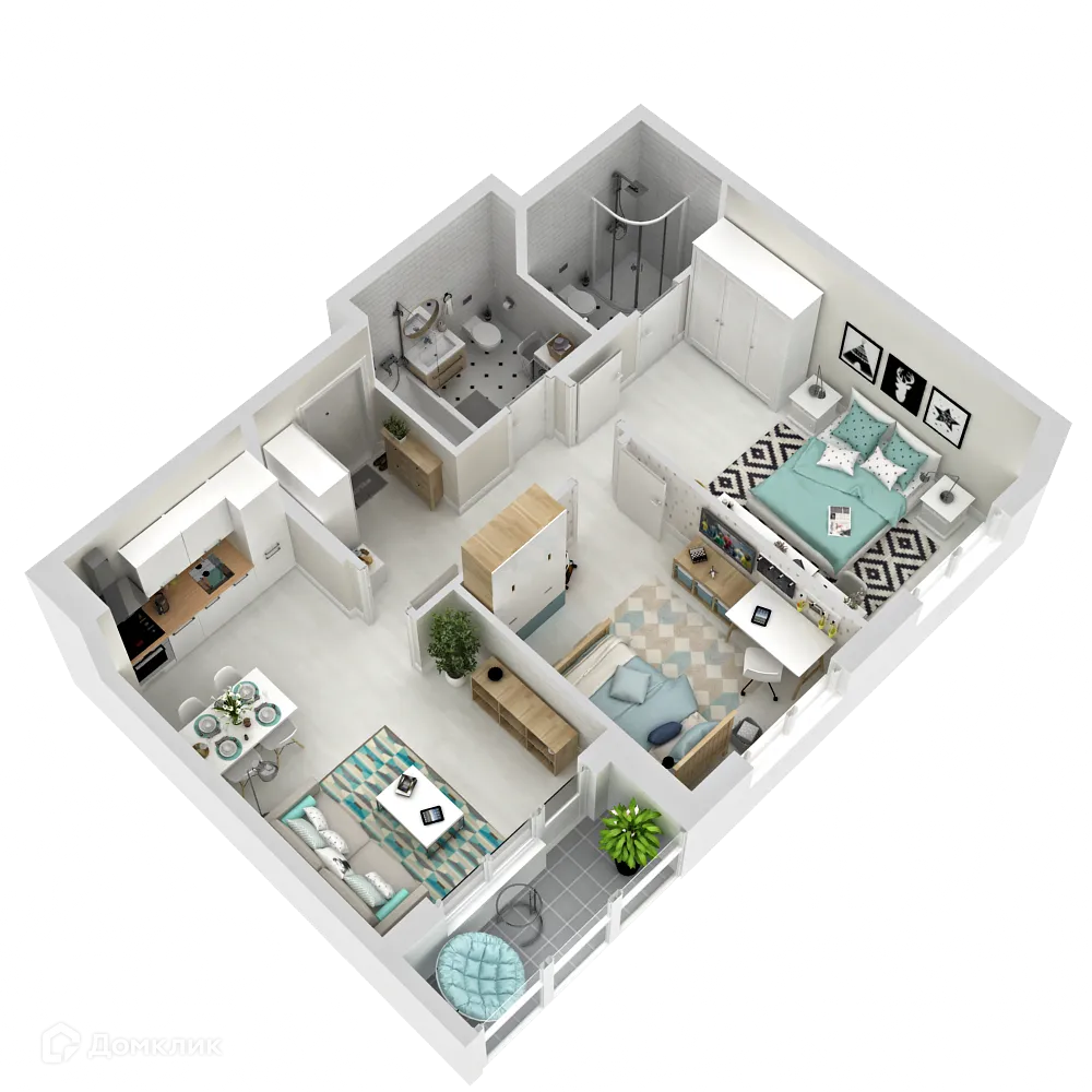 Планировка 3-комнатной квартиры 56.7 м² в ЖК Друзья, г. Ижевск — фото 1