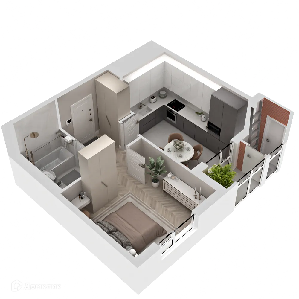 Планировка 1-комнатной квартиры 35.24 м² в ЖК "Фамильный дом", г. Ижевск — фото 1