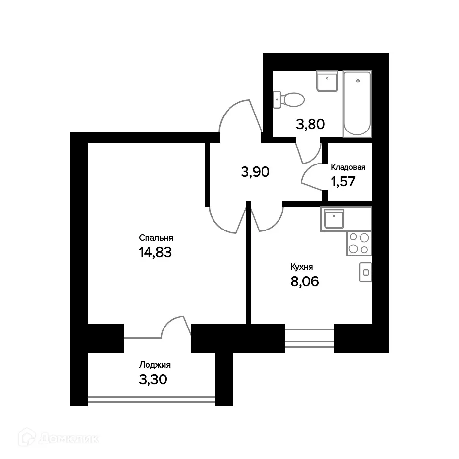 Планировка 1-комнатной квартиры 33.81 м² в ЖК "Норские резиденции", г. Ярославль — фото 1