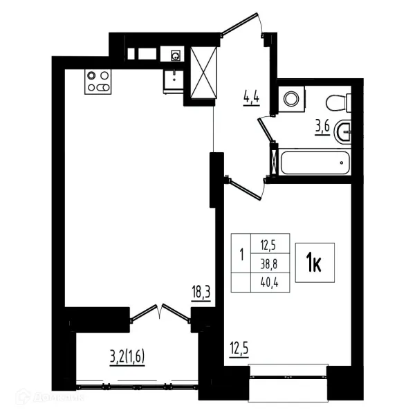 Планировка 1 комн. в ЖК Мелодия леса