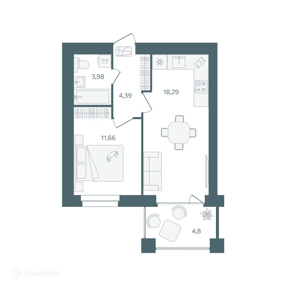 Планировка 1-комнатной квартиры 40.72 м² в ЖК "Волга-Лайф резиденции", г. Ярославль — фото 1