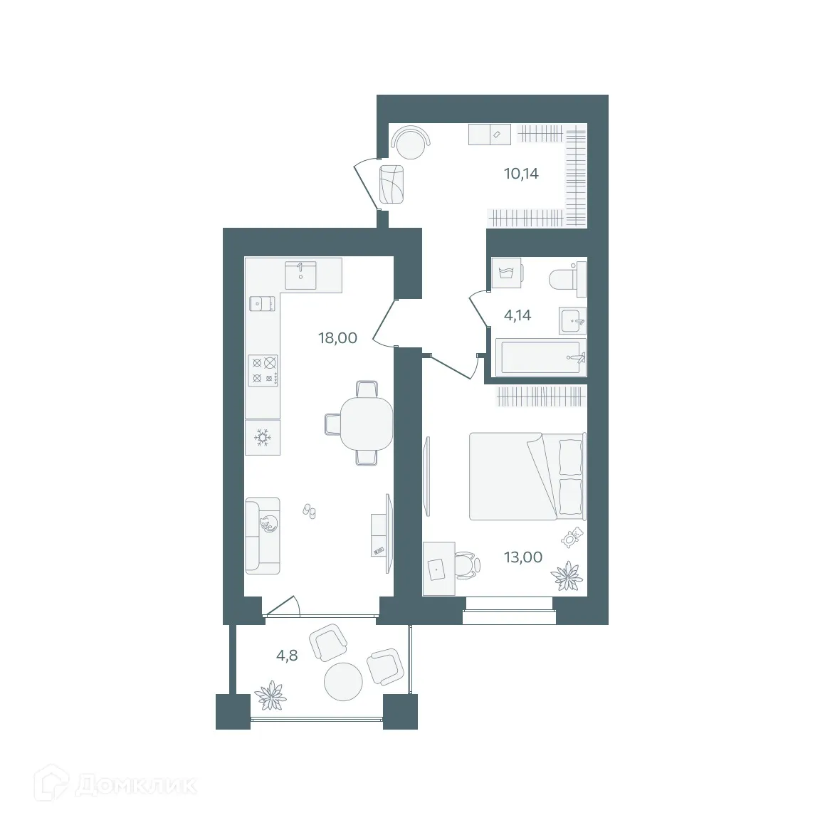 Планировка 1-комнатной квартиры 47.68 м² в ЖК "Волга-Лайф резиденции", г. Ярославль — фото 1