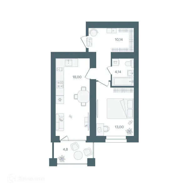 Планировка 1 комн. в ЖК "Волга-Лайф резиденции"