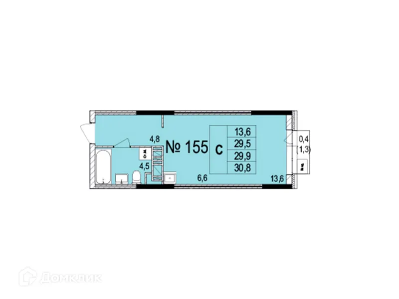 Планировка студии квартиры 29.9 м² в ЖК Светлояр Сити, г. Ярославль — фото 1