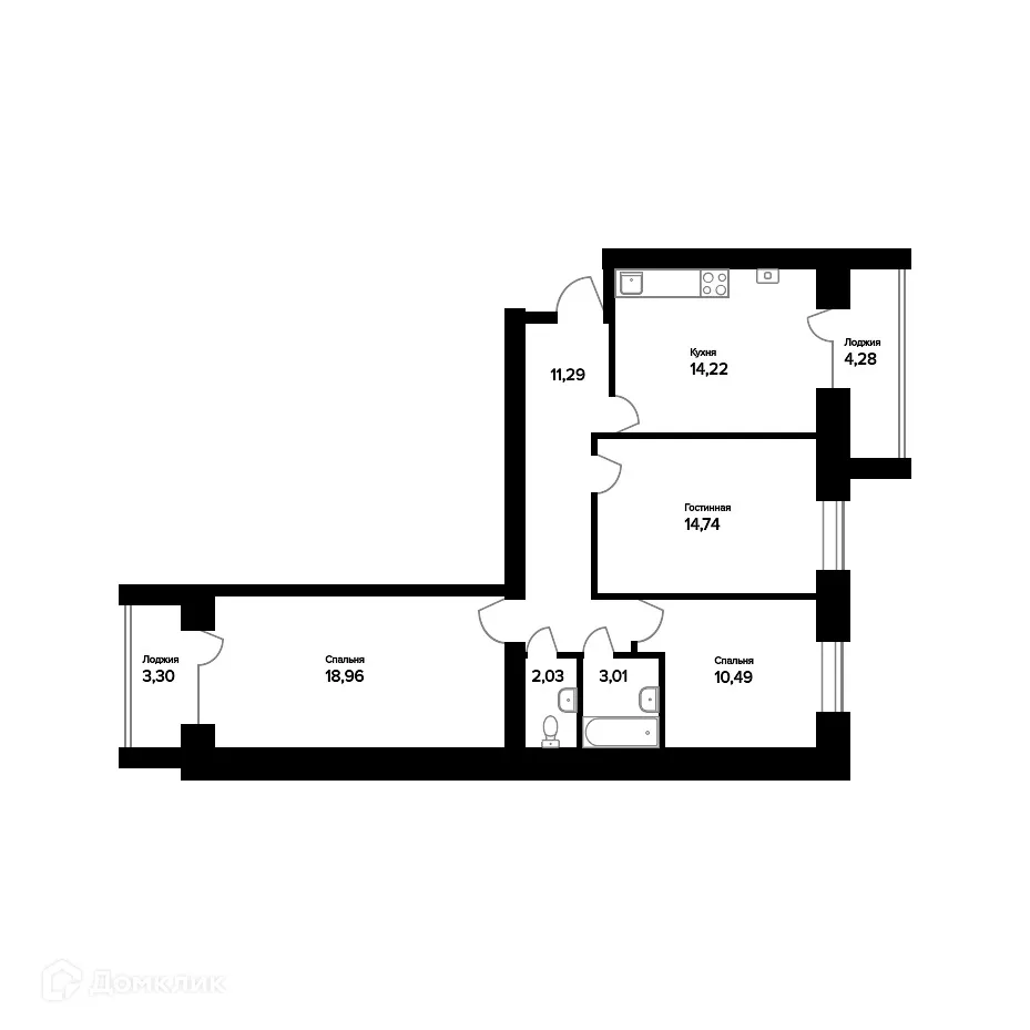 Планировка 3-комнатной квартиры 78.53 м² в ЖК "Норские резиденции", г. Ярославль — фото 1