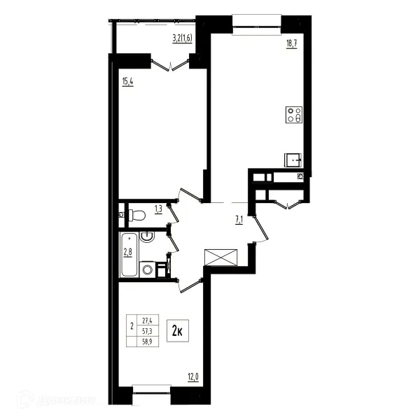 Планировка 2 комн. в ЖК Мелодия леса