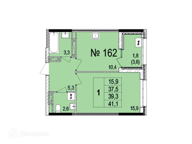 Планировка 1-комнатной квартиры 39.3 м² в ЖК Светлояр Сити, г. Ярославль — фото 1