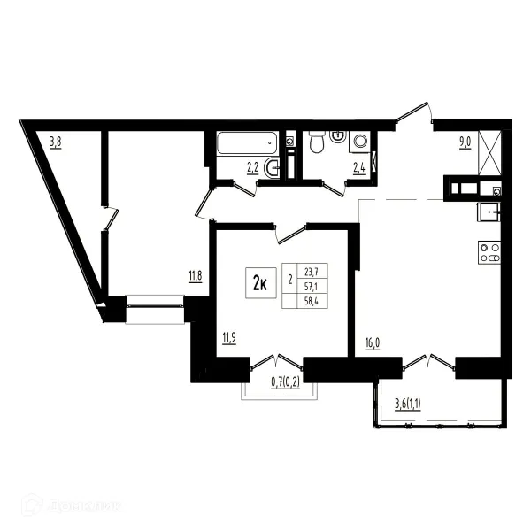 Планировка 2 комн. в ЖК Мелодия леса