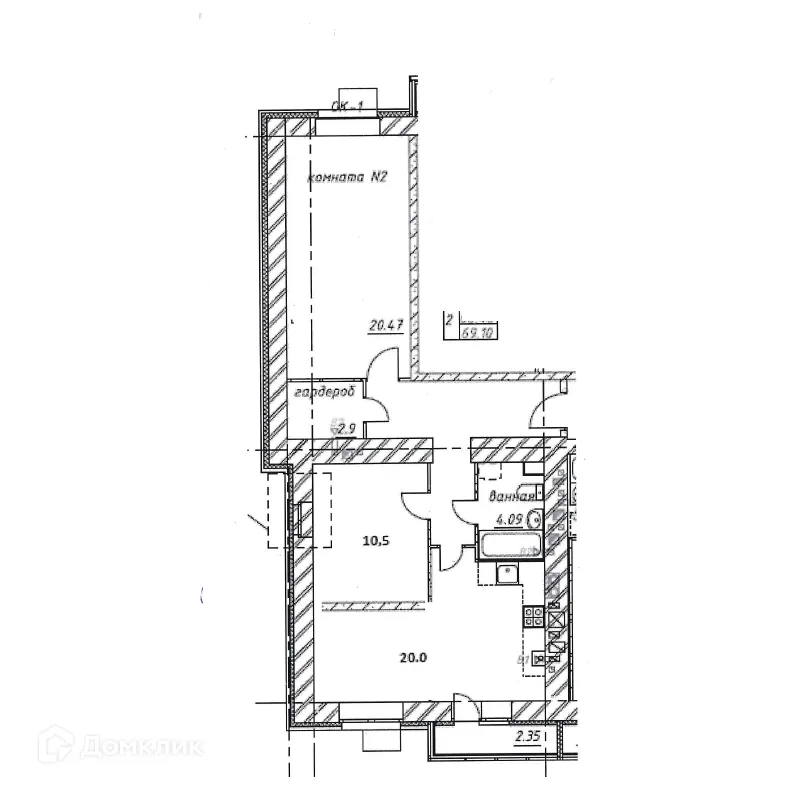 Планировка 2-комнатной квартиры 69.1 м² в ЖК МЯТА, г. Ярославль — фото 1