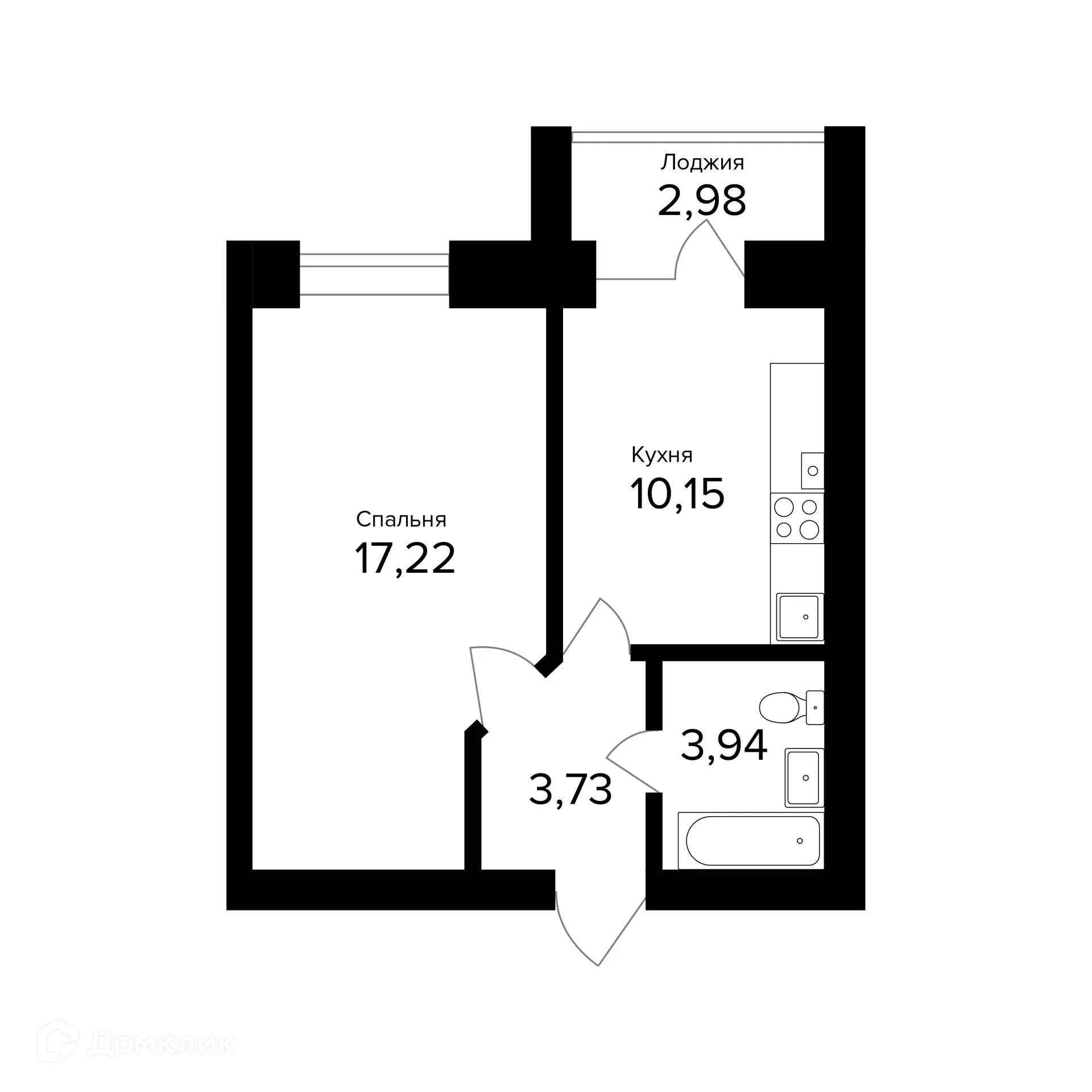 Планировка 1-комнатной квартиры 36.53 м² в ЖК "Норские резиденции", г. Ярославль — фото 1