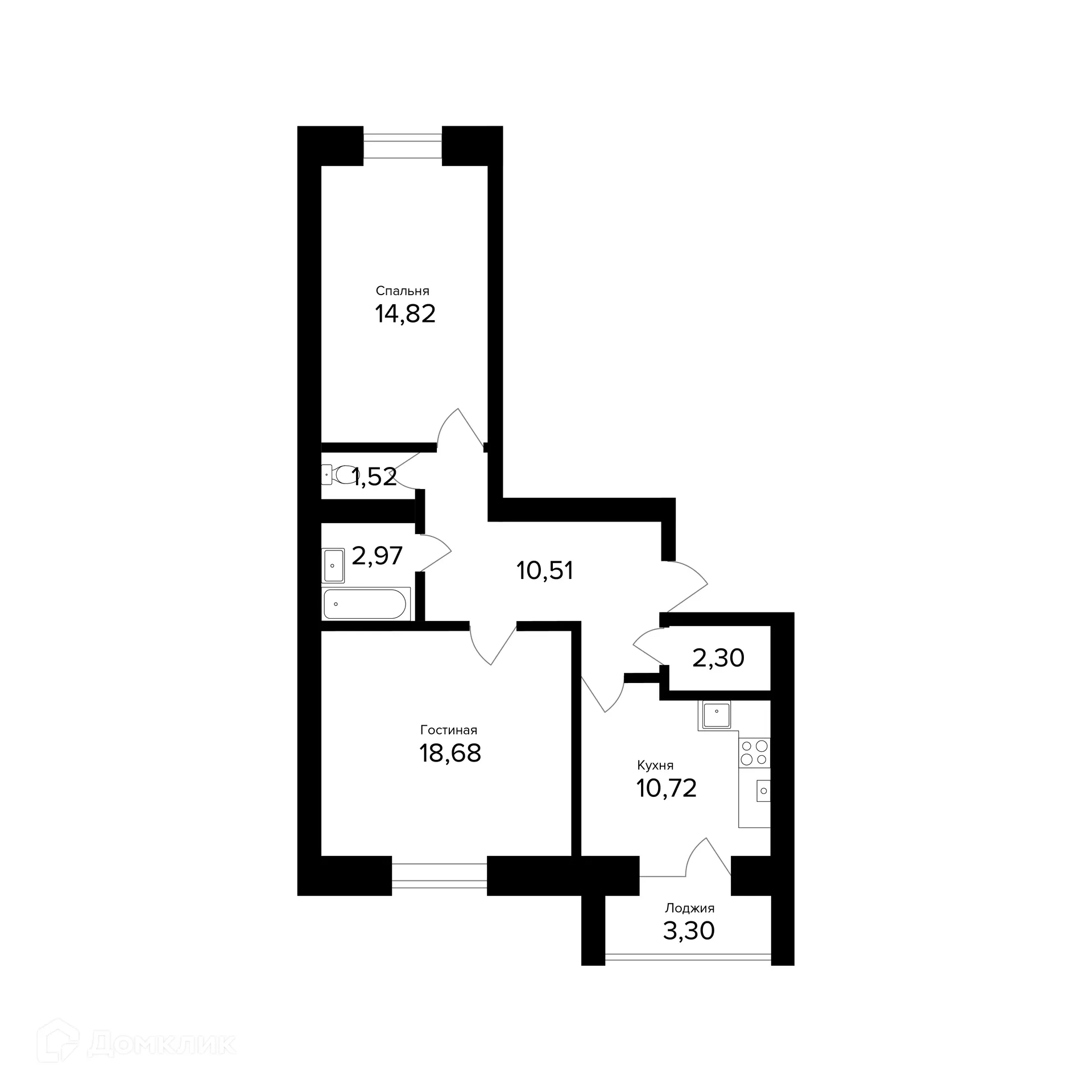 Планировка 2-комнатной квартиры 63.17 м² в ЖК "Норские резиденции", г. Ярославль — фото 1