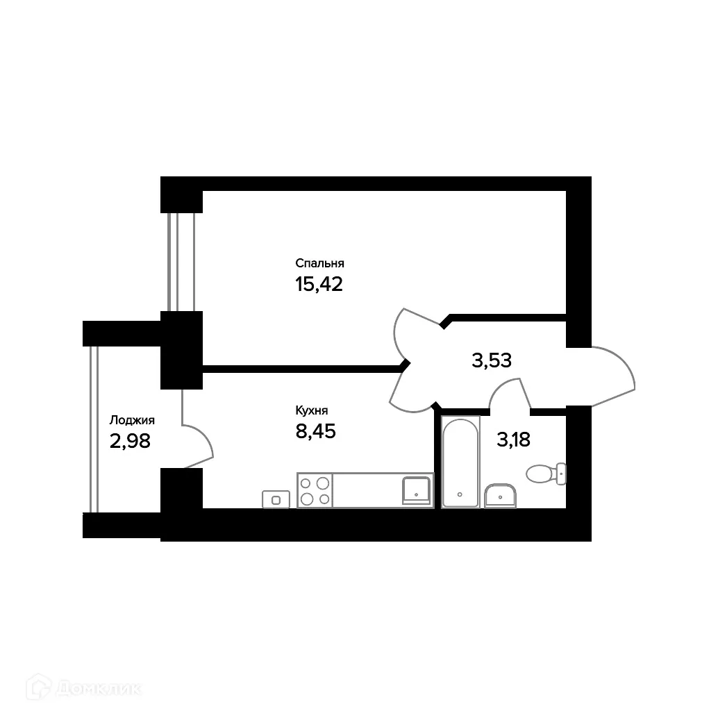 Планировка 1-комнатной квартиры 32.07 м² в ЖК "Норские резиденции", г. Ярославль — фото 1