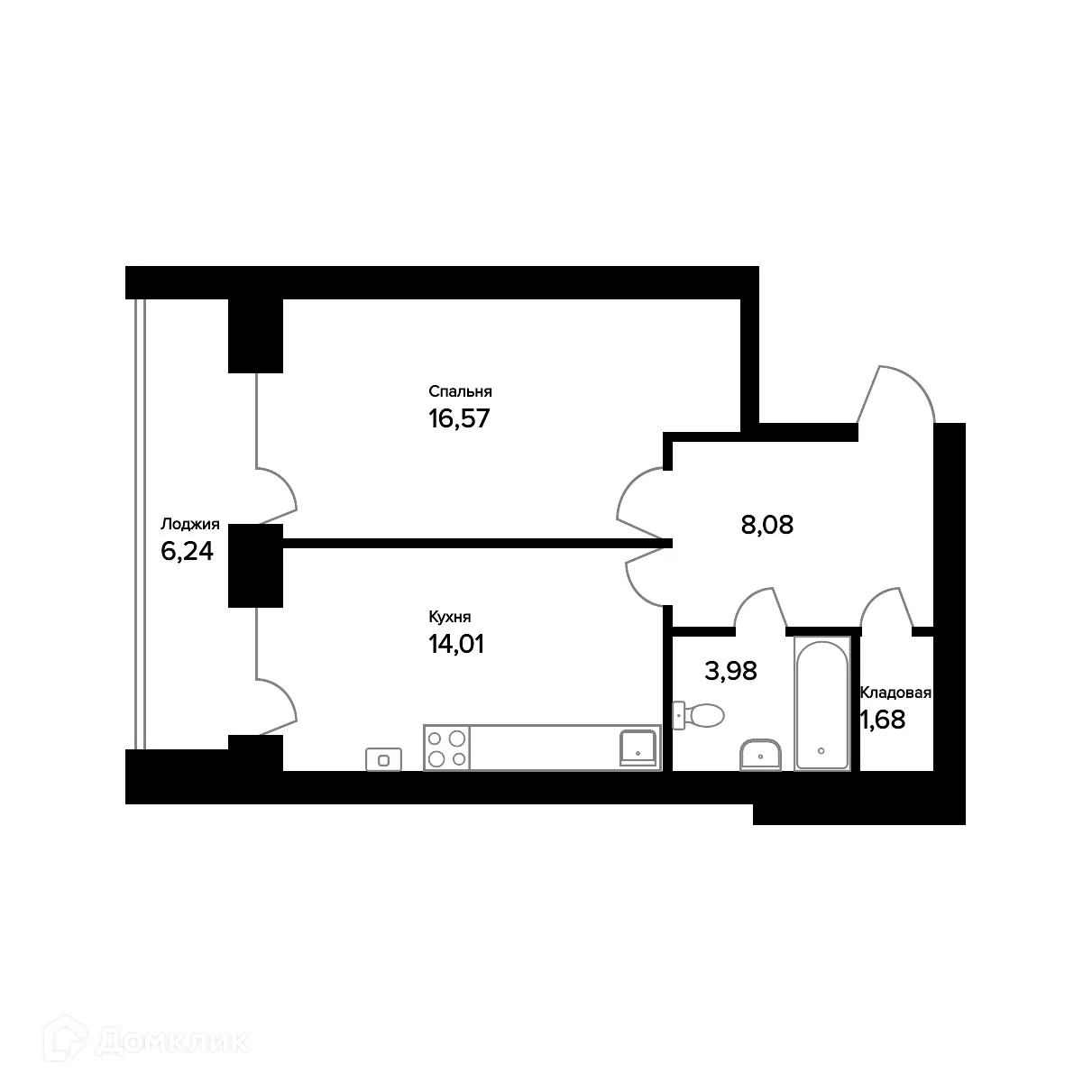 Планировка 1-комнатной квартиры 47.44 м² в ЖК "Норские резиденции", г. Ярославль — фото 1