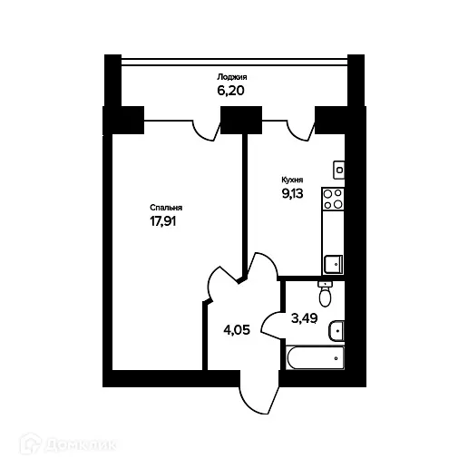 Планировка 1 комн. в ЖК "Норские резиденции"