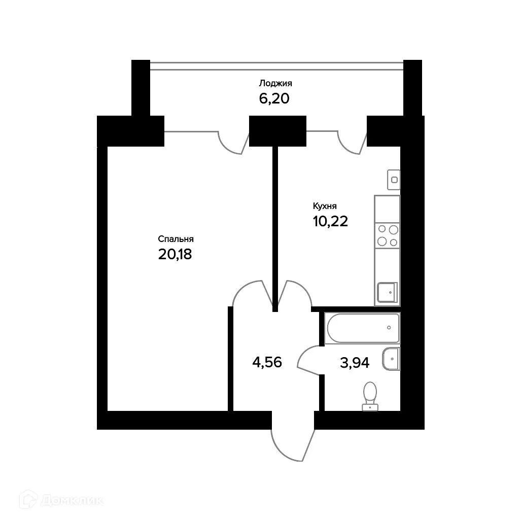 Планировка 1-комнатной квартиры 42 м² в ЖК "Норские резиденции", г. Ярославль — фото 1