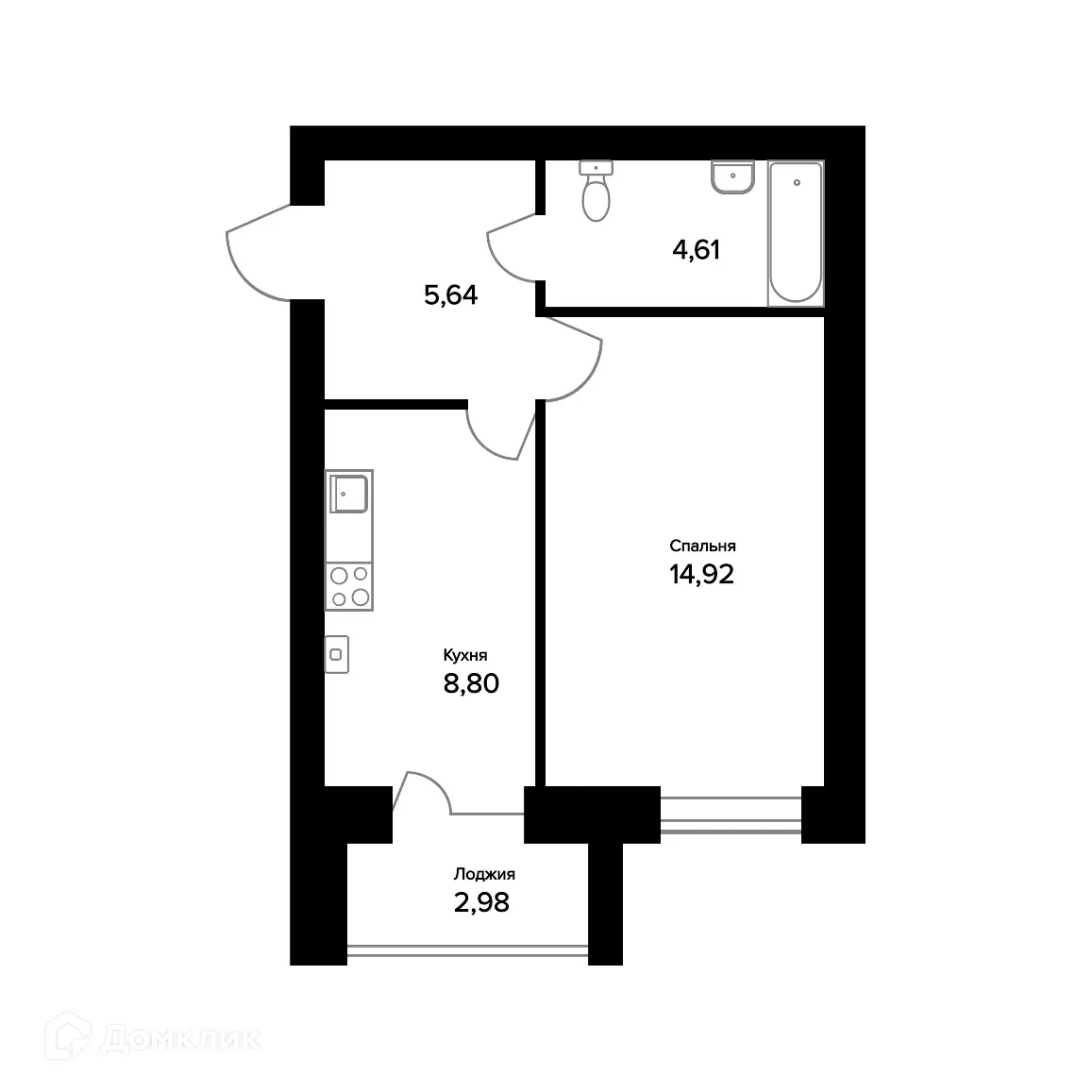 Планировка 1-комнатной квартиры 35.46 м² в ЖК "Норские резиденции", г. Ярославль — фото 1