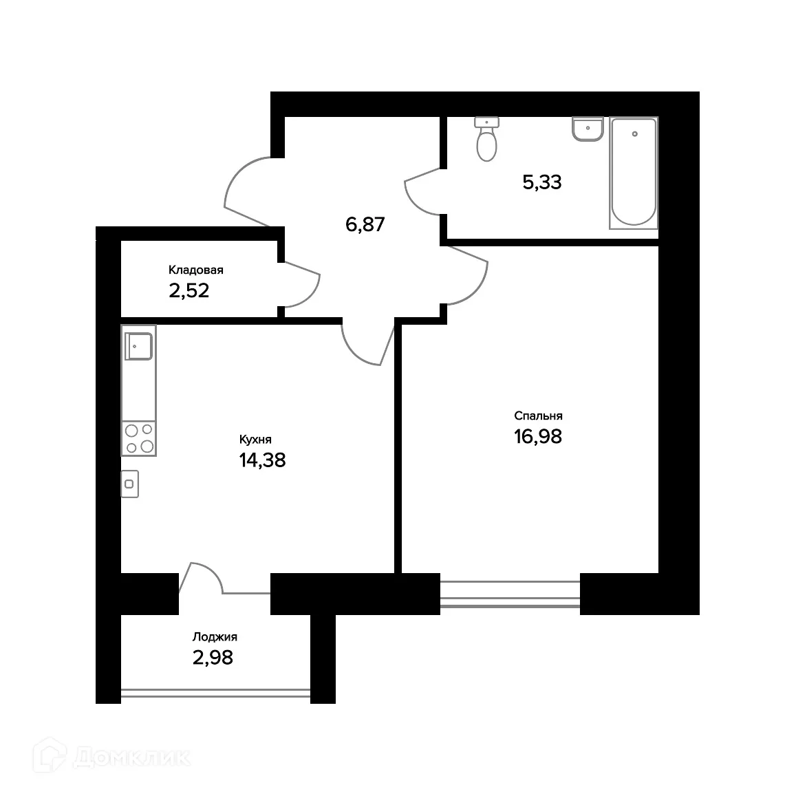 Планировка 1-комнатной квартиры 47.57 м² в ЖК "Норские резиденции", г. Ярославль — фото 1