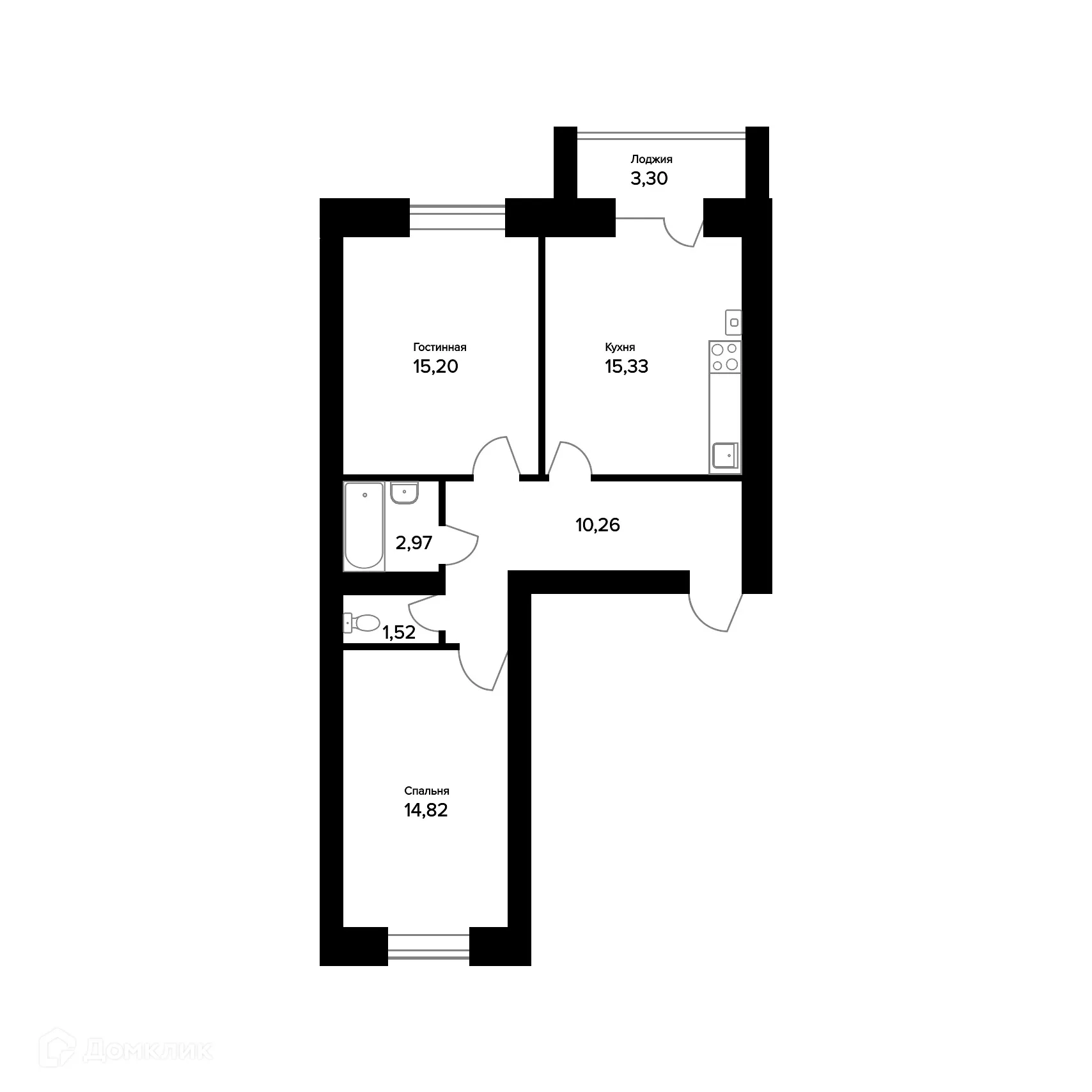 Планировка 2-комнатной квартиры 61.75 м² в ЖК "Норские резиденции", г. Ярославль — фото 1