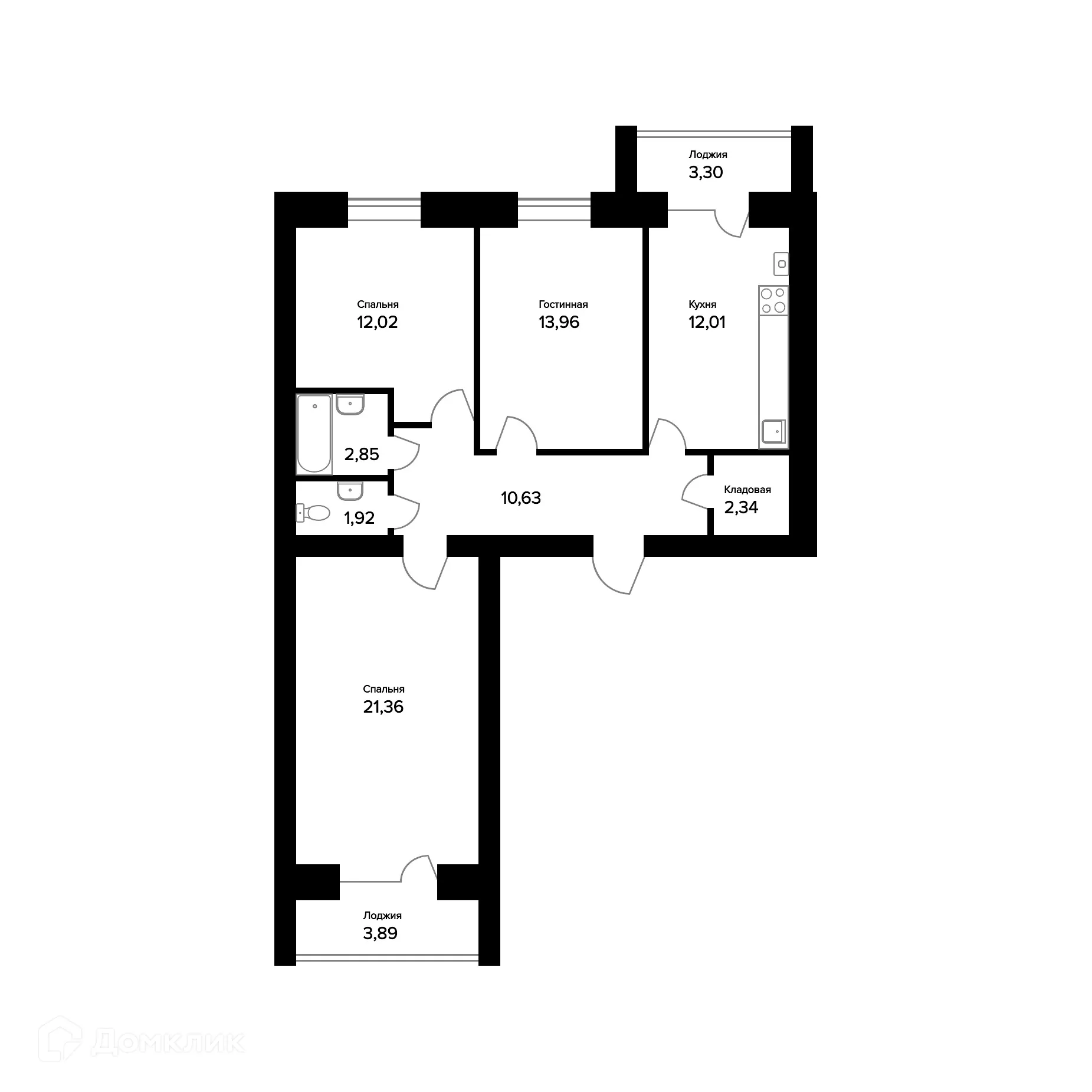 Планировка 3-комнатной квартиры 80.69 м² в ЖК "Норские резиденции", г. Ярославль — фото 1