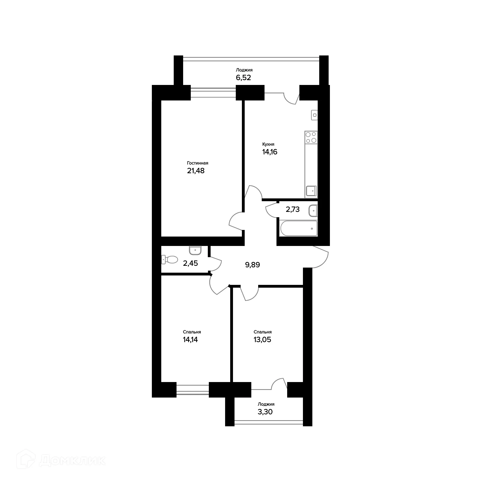 Планировка 3-комнатной квартиры 82.81 м² в ЖК "Норские резиденции", г. Ярославль — фото 1