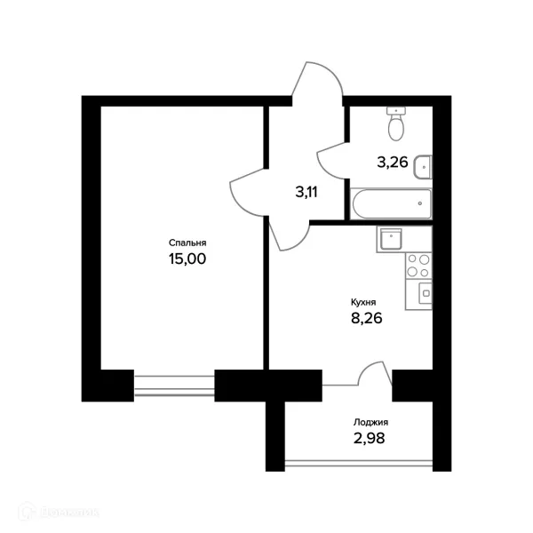 Планировка 1 комн. в ЖК "Норские резиденции"