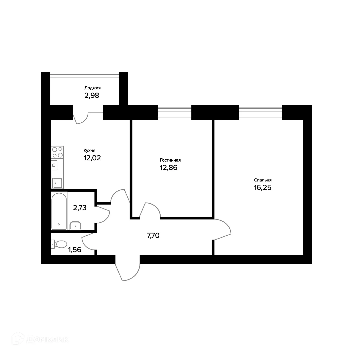 Планировка 2-комнатной квартиры 54.79 м² в ЖК "Норские резиденции", г. Ярославль — фото 1