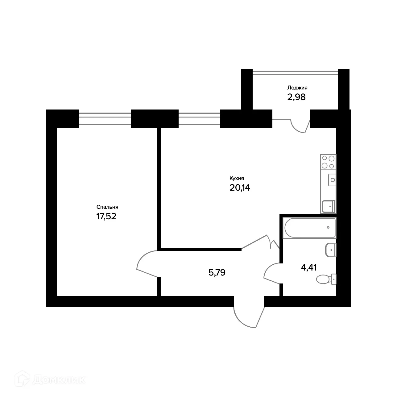 Планировка 1-комнатной квартиры 49.35 м² в ЖК "Норские резиденции", г. Ярославль — фото 1
