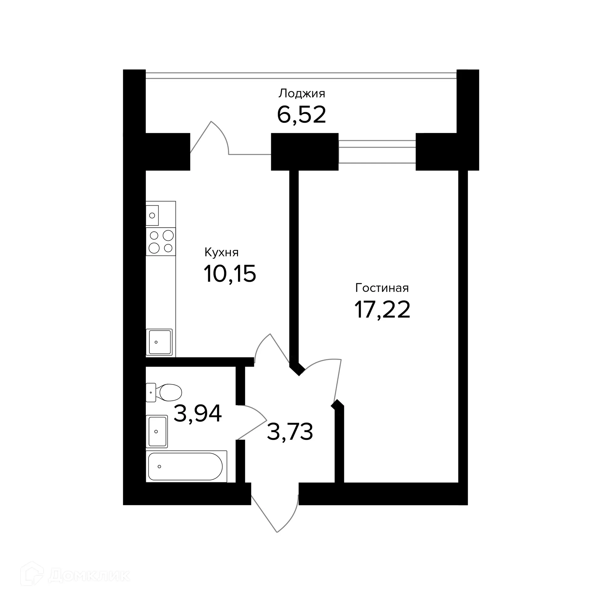 Планировка 1-комнатной квартиры 38.3 м² в ЖК "Норские резиденции", г. Ярославль — фото 1