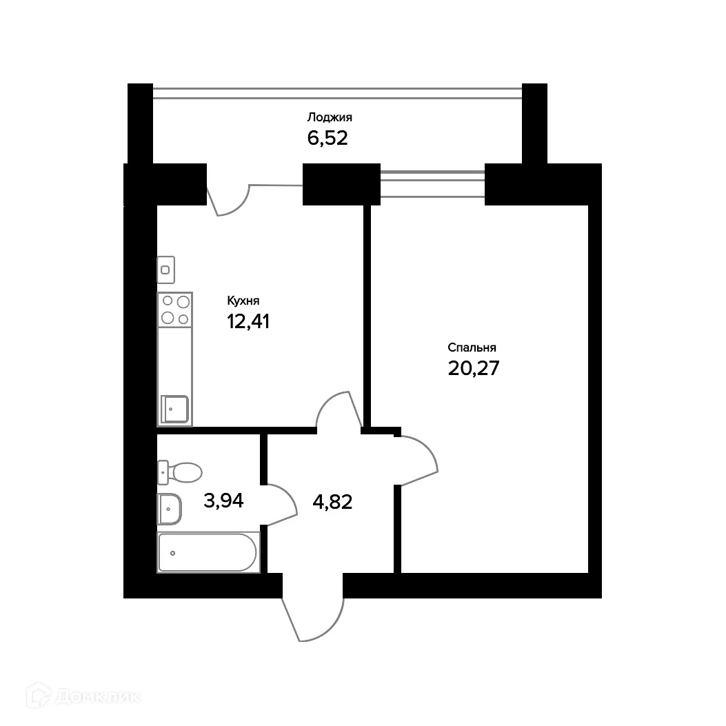 Планировка 1-комнатной квартиры 44.7 м² в ЖК "Норские резиденции", г. Ярославль — фото 1