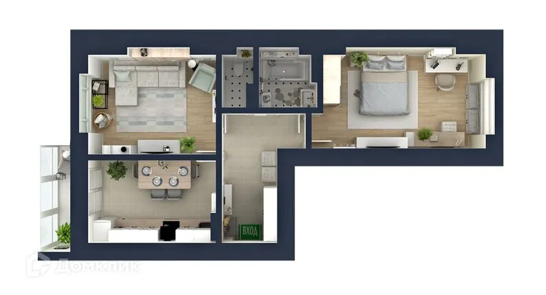 Планировка 2-комнатной квартиры 62.2 м² в ЖК "Мелодия", г. Ярославль — фото 3