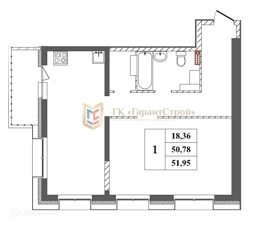 Планировка 1-комнатной квартиры 54.6 м² в ЖК "Мелодия", г. Ярославль — фото 2