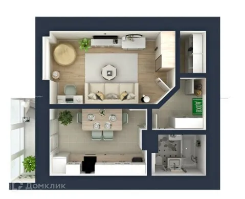 Планировка 1-комнатной квартиры 42.7 м² в ЖК "Мелодия", г. Ярославль — фото 3