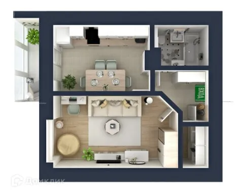 Планировка 1-комнатной квартиры 42.4 м² в ЖК "Мелодия", г. Ярославль — фото 3