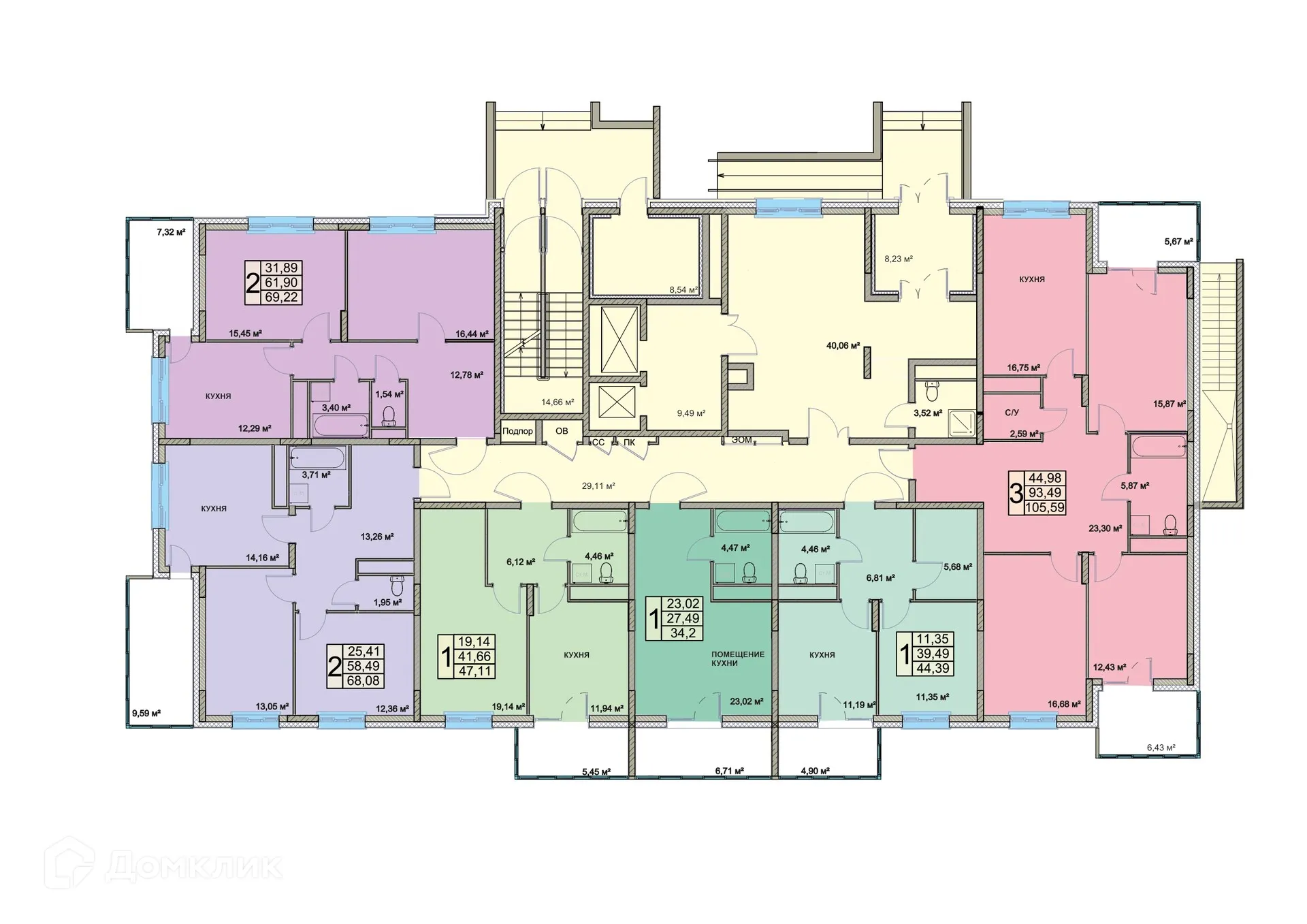 Планировка 2-комнатной квартиры 69.22 м² в ЖК Чернопрудная-2, г. Ярославль — фото 2