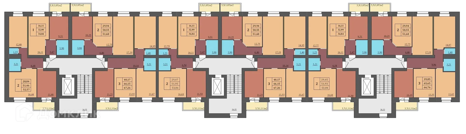 Планировка 3-комнатной квартиры 66.76 м² в ЖК МЕГАПОЛИС, г. Ярославль — фото 2