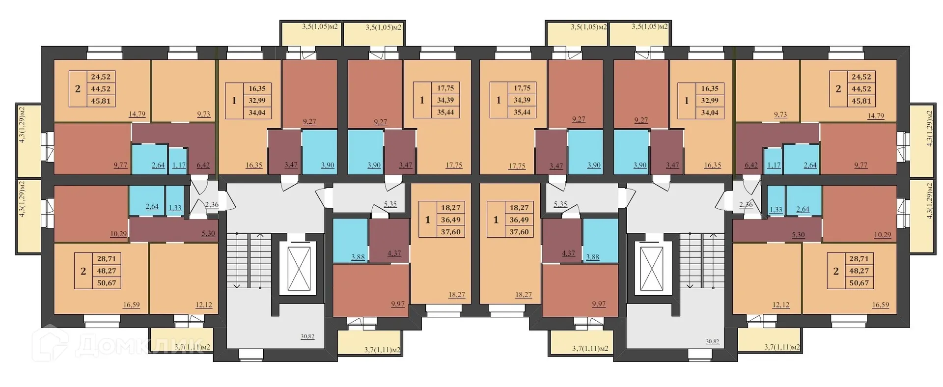 Планировка 1-комнатной квартиры 35.44 м² в ЖК МЕГАПОЛИС, г. Ярославль — фото 2