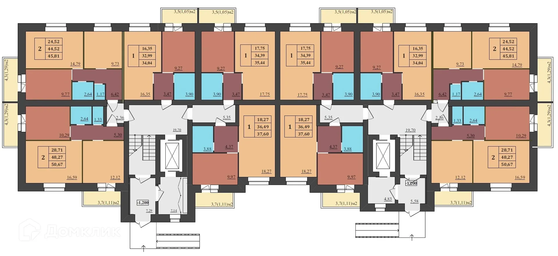 Планировка 2-комнатной квартиры 50.67 м² в ЖК МЕГАПОЛИС, г. Ярославль — фото 2