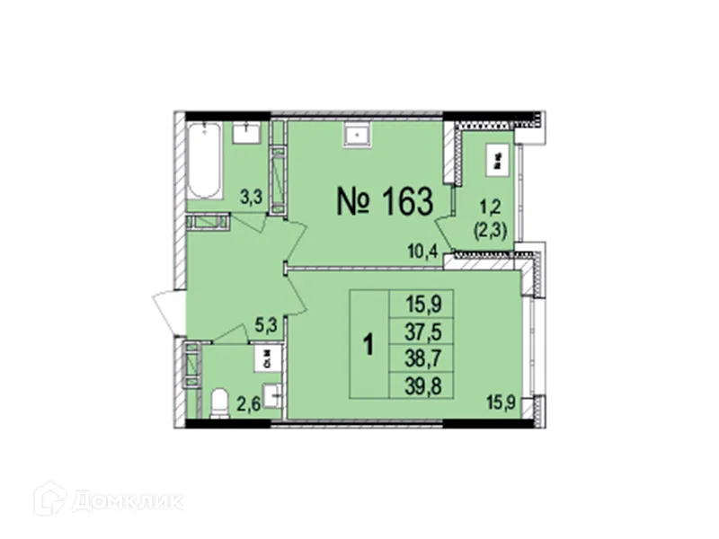 Планировка 1-комнатной квартиры 38.7 м² в ЖК Светлояр Сити, г. Ярославль — фото 1